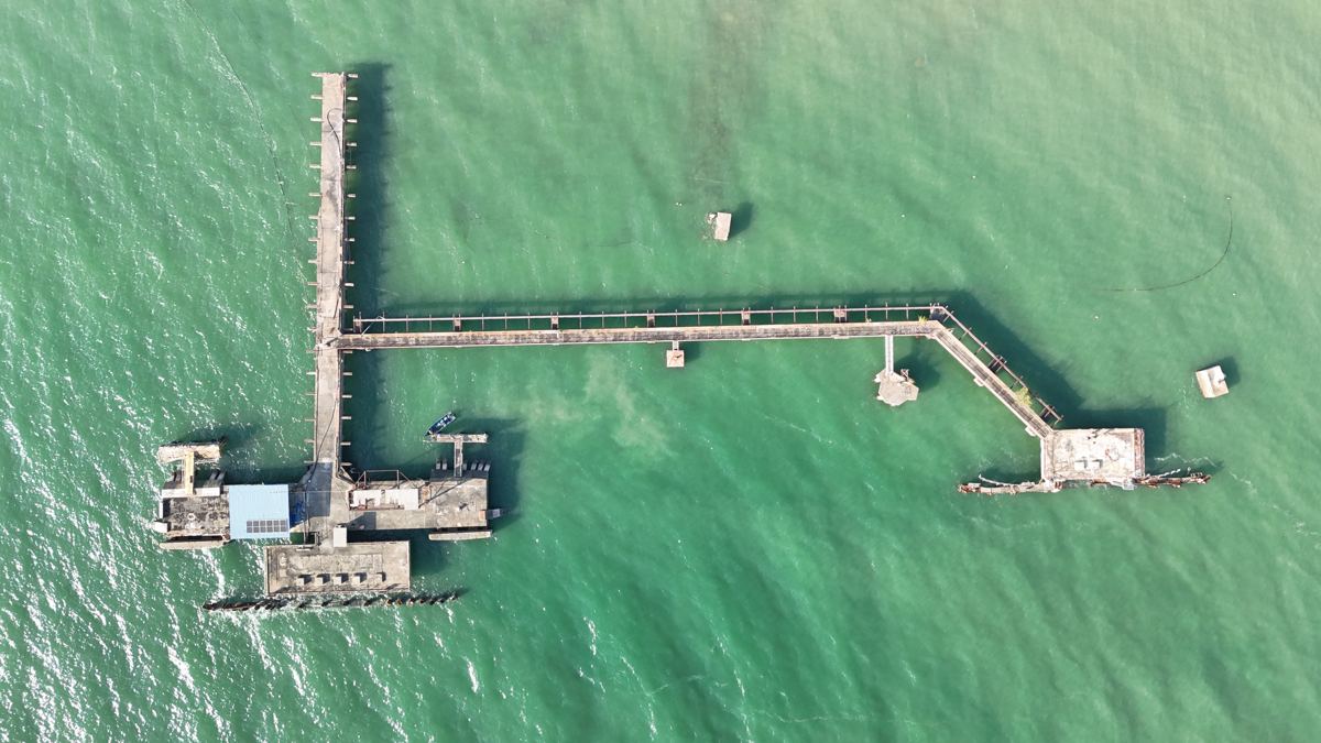 Aerial view of a jetty in Port Dickson waters