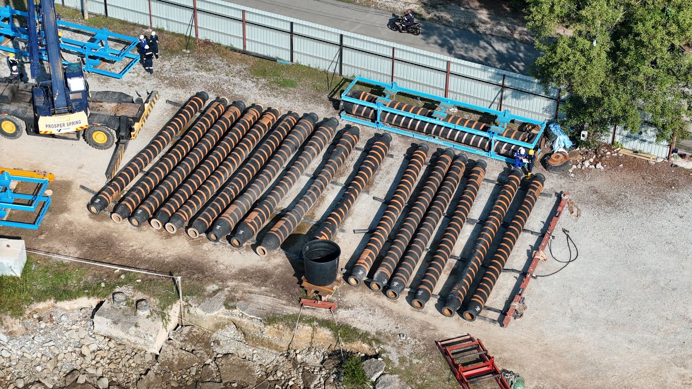 Pipe stockpile at the fabrication yard